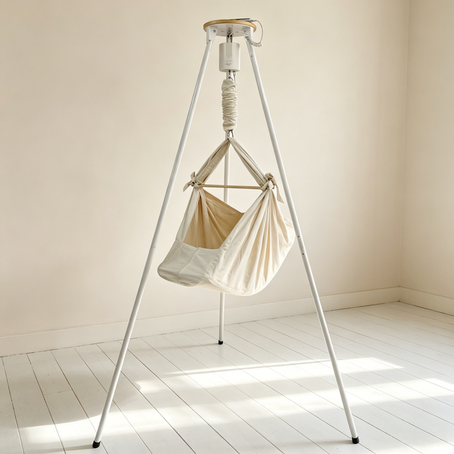 Portable Electric Baby Cradle Hammock with Tripod Stand App Control 100% Cotton Automatic Infant Cradle Swing for 0-18 Months