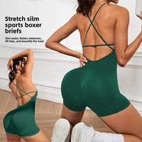 Combinaison de yoga une pièce personnalisée pour femme, avec short intégré effet fessier galbé, tenue de sport et fitness, dos ajouré et sans manches