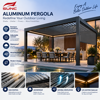 Pergola à lames orientables en aluminium, toit réglable, imperméable, résistant au vent, structure écologique pour l'extérieur