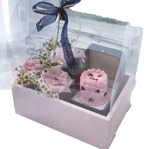 Dapat didaur ulang kertas kraft transparan persegi panjang bening kotak kue bunga transparan warna-warni kertas bunga membawa pegangan kotak kue - Product Image 1