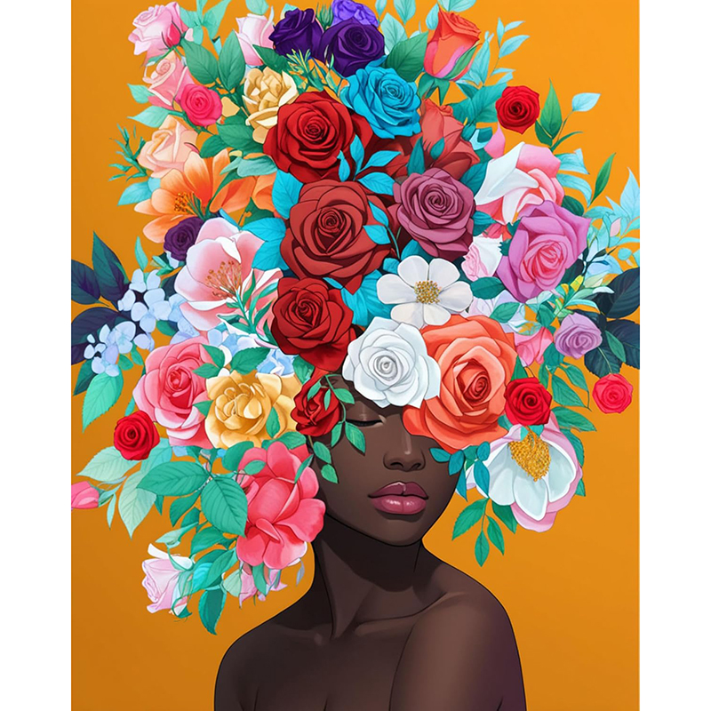 Femme noire avec tête de fleur