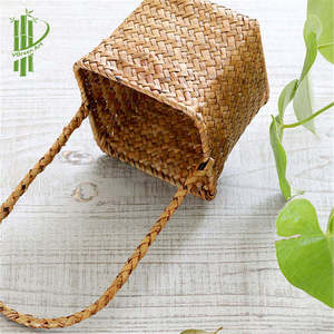 Handwoven Seagrass Storage Basket with Handle Woven Organizer <b>Bin</b> for Kitchen Living Room Home Decor - Product Image 3