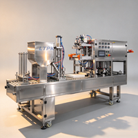 Machine de remplissage et de scellage automatique linéaire BG60A-4 avec distribution automatique de gobelets et scellage de film pour liquides, crèmes, bols, boîtes et plateaux