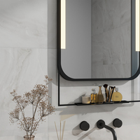 Miroir de salle de bain rectangulaire moderne à LED encadré Eterna avec interrupteur tactile mural, étagère de rangement inférieure, sans cuivre, anti-traces de doigts