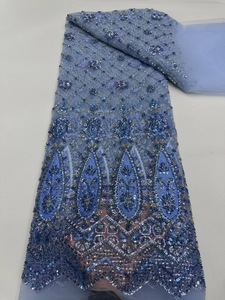 NI.AI Neues Design Glänzende Pailletten-Netzspitze Quadratische Form Kurze Perlenstickerei-Spitze Lange Perlenstickerei-Brautspitze - Product Image 2