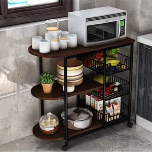 Kitchen Storage Holders Metal Wood Microwave Oven Shelf Stand Kitchen Appliances Storage Rack Cabinet