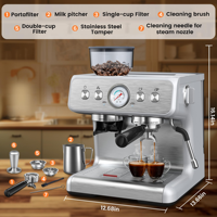 Nueva Llegada: Máquina de Espresso Comercial Semiautomática Portátil de Metal de 20 Bares con Molinillo para Uso Doméstico y Hotelero