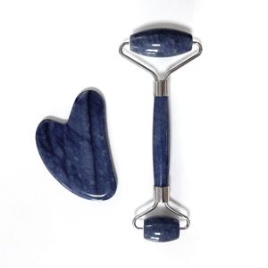 Rodillo Facial de Jade de Doble Cabeza de Aventurina Azul con Logotipo Personalizado, Herramienta de Masaje Facial Guasha - Product Image 2