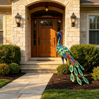 Statue de paon décorative en fer forgé pour jardin, pelouse et aménagement paysager
