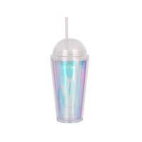 Vente en gros, gobelet d'été à double paroi réutilisable, gobelet d'été en plastique acrylique transparent avec paille et couvercle d'oreilles de souris 16oz