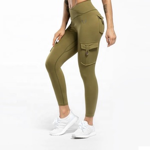 Women's Print Cargo Pocket Design Knee-Length Sports Leggings Running Tights High Waist Four-Way Stretch Fitness <b>Yoga</b> <b>Pants</b> - Product Image 1