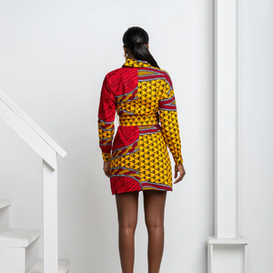 Mini robe cargo imprimée africaine Ankara Robe veste à manches longues Robe en coton imprimé <span class=keywords><strong>cire</strong></span> pour la nouvelle saison - Product Image 5