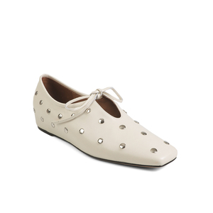 WETKISS Zapatos Casuales de Cuero Suave Estilo Coreano para Mujer, Zapatos Planos con Lazo y Tachuelas Metálicas, <span class=keywords><strong>Mocasines</strong></span> Planos con Punta Cuadrada - Product Image 3
