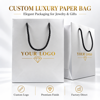 Sacs en papier pour bijoux personnalisés de luxe, recyclables, réutilisables, imprimés en offset, avec laminage mat, logo, sacs cadeaux blancs, corde noire pour bijoux