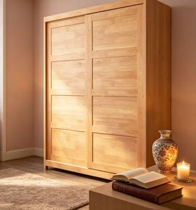 Armoire scandinave en bois massif avec portes coulissantes, meuble de chambre moderne autoportant, design gain de place - Product Image 3