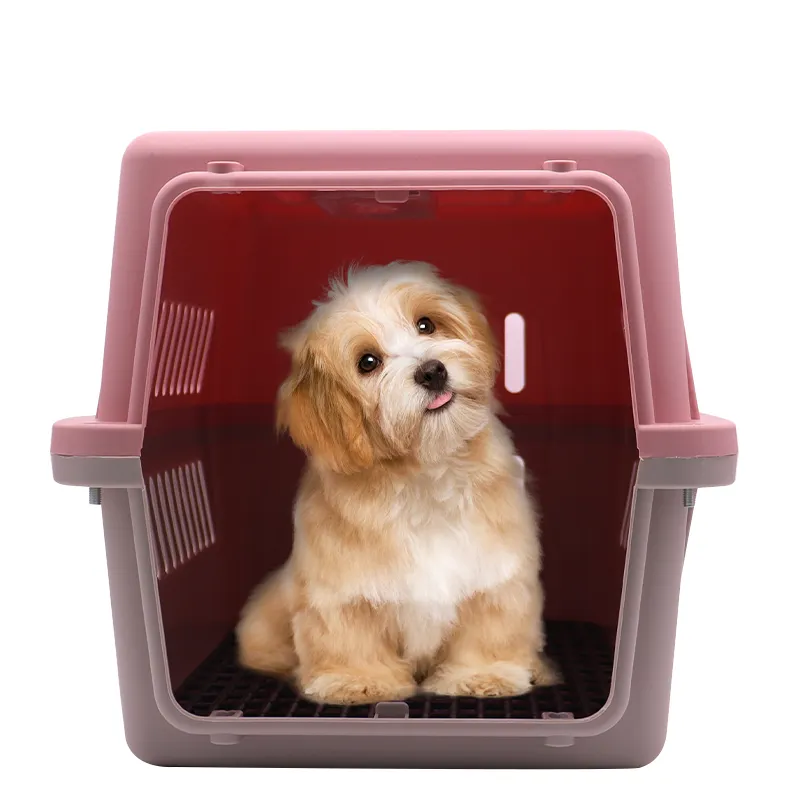 Hot Sale Plastic Kennels Rolling Plastic Airline Approved Wire Door Travel Dog Crate For Medium& Average Sized Large Dogs