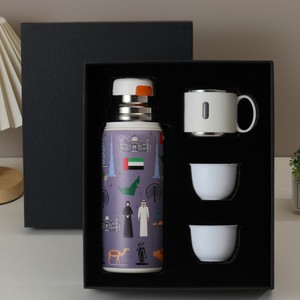 Custom Logo 5D Printed <b>Flask</b> Gift Box Set, 600ml <b>Bottle</b> with 75ml Small Cups 304SS, Arabic Style Gift Cup - Product Image 3