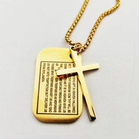 Nouveau personnalisé en acier inoxydable prière souhait gravé personnalisé unisexe carré armée carte croix pendentif collier