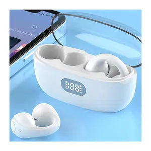 Auricular de conducción ósea personalizado con impresión de logotipo, auricular Bluetooth TWS, auricular inalámbrico no intrauditivo con estuche de carga