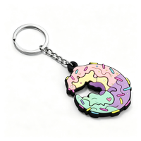Pinshuo, fabricant depuis 15 ans, porte-clés personnalisé en forme de beignet, rose mignon, écologique, impression UV, caoutchouc souple, forme d'animal de dessin animé 3D
