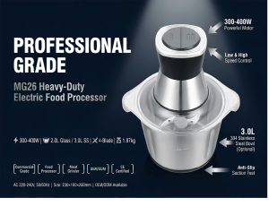 Nouveau Hachoir Électrique 400W 2026, 3L, en Acier Inoxydable 304, 4 Lames, 2 Vitesses, pour Viande et Légumes, Certifié CE RoHS, OEM ODM - Product Image 5