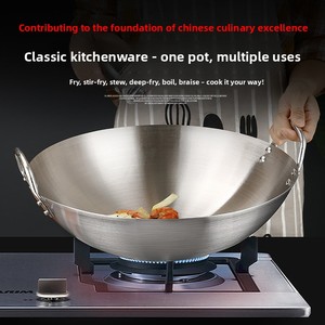 <span class=keywords><strong>Wok</strong></span> Comercial de Acero Inoxidable <span class=keywords><strong>con</strong></span> Fondo Redondo, Sartén Antiadherente para Cocina China <span class=keywords><strong>con</strong></span> Doble Asa para <span class=keywords><strong>Restaurante</strong></span> - Product Image 3