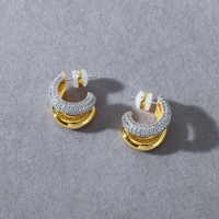 Boucles d'oreilles créoles double rangée en laiton plaqué or 18 carats, micro-pavé de zirconiums cubiques, double bande, style Huggie, pour femme