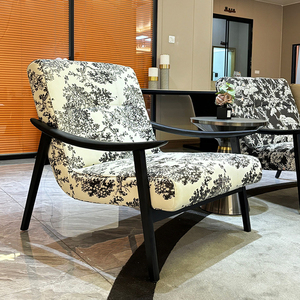 Chaise de canapé simple rétro moderne en bois massif motif de fleurs en cuir inclinable mobilier de loisirs pour bureau salon hôtel - Product Image 6