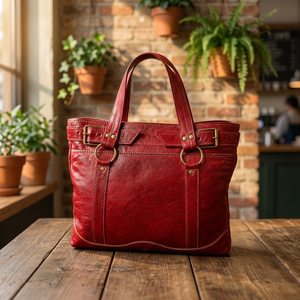 Red Genuine Leather Tote <b>Bag</b> Classic Style Soft Handle Durable Women's Handbag - Product Image 4