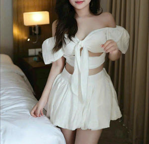 Conjunto de Top Corto Blanco con Mangas Abullonadas y Falda Midi de Mezclilla, Estilo Oficina para Mujer, Ropa Transpirable a la Moda - Product Image 6