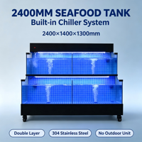 Bac à fruits de mer commercial d'occasion à double couche avec refroidisseur intégré, aquarium mobile en acier pour poissons vivants, idéal pour supermarchés et restaurants