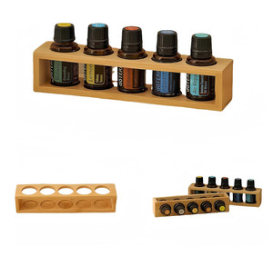 Aromaterapi şişe depolama için rustik 5 slot ahşap uçucu yağ masaüstü standı vitrin rafı - Product Image 2