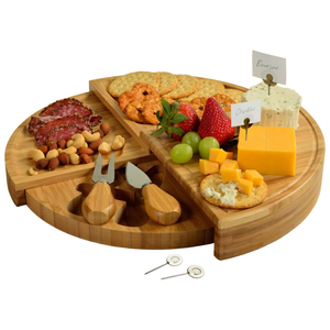 Customized Wholesale Restaurant Premium Multifunction Natural Small Round Cheese <strong>Board</strong> With Knives - Product Image 1
