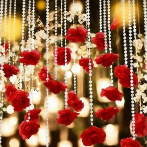 Decorazioni per Soffitto Matrimoniale All'Ingrosso, Tende di Perline di Cristallo con Rose Artificiali, Sfondo per Palcoscenico, Tende a Filo per Decorazioni di Matrimoni, Feste e Banchetti - Product Image 2