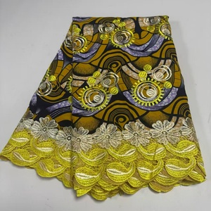 <span class=keywords><strong>Tissu</strong></span> en <span class=keywords><strong>coton</strong></span> <span class=keywords><strong>africain</strong></span> ciré avec dentelles brodées, matériau de dentelle africaine brodée, <span class=keywords><strong>tissu</strong></span> de dentelle française pour la confection de robes - Product Image 1