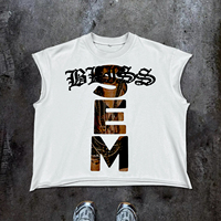 T-shirt sans manches en coton tricoté avec imprimé lettres, style streetwear estival, personnalisé avec strass, graphique surdimensionné pour homme