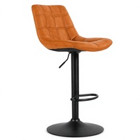 JOHOOFURNITURE Tabouret de bar ergonomique réglable en similicuir PU marron à dossier grillagé, fabriqué en Chine