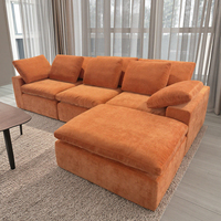 Sofá Modular de Tela Acolchada Naranja para Sala de Estar, Sofá Seccional en Forma de L de 3 Plazas, Suave y Comprimido