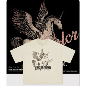 Camiseta Oversize de Corte Cuadrado con Borde Enrollado, Gráfico de Pegaso, Bordado Personalizado - Product Image 3