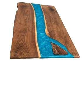 โต๊ะอาหารและเฟอร์นิเจอร์ห้องประชุมสำนักงานทรงสี่เหลี่ยมผืนผ้าทำจากไม้เนื้อแข็งธรรมชาติสีน้ำเงินสไตล์ชายฝั่ง  ตกแต่งด้วยเรซิ่นอีพ็อกซี่  งานแฮนด์เมดสุดหรู  สามารถปรับแต่งได้ - Product Image 2