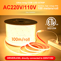 Bande LED COXO sans driver, étanche IP65, sans points lumineux, 296 LED, 50m/100m, rouleau de bande LED COB 220V