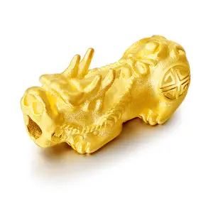 Amuleto de jóias tradicional chinês, grande tamanho, banhado a ouro real, pixiu, areia vietnamita, ouro, trança, dinheiro, pixiu, encantos