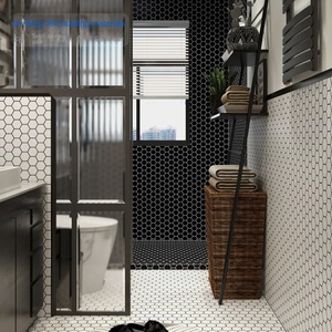 Bắc Âu đơn giản nhỏ hình lục giác khảm tường nhà vệ sinh màu xám đen và trắng - Product Image 5