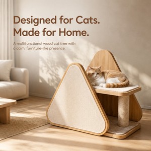 Condo pour <span class=keywords><strong>chat</strong></span> en bois style maison, griffoir en sisal, <span class=keywords><strong>arbre</strong></span> à <span class=keywords><strong>chat</strong></span> d'intérieur pour la sieste - Product Image 4