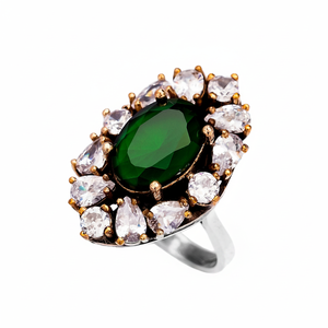 Ottoman Design <b>Emerald</b> with Zircon Stone Wholesale Handcrafted Authentic 925 Sterling <b>Silver</b> Authentic <b>Ring</b> - Product Image 2
