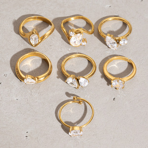 Bague en acier inoxydable plaqué or 18 carats PVD, motif vague, sertie de zircone blanche taille <span class=keywords><strong>poire</strong></span> et cristal en forme de goutte, bijoux de luxe inaltérables - Product Image 6
