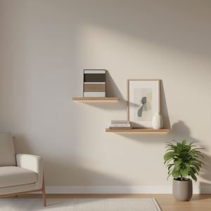 Mensola Laminata in Noce 16mm a Doppio Livello, Montaggio a Parete, Stile Minimalista, per Soggiorno, Resistente, Laccata, Rettangolare - Product Image 2