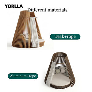 Mobilier de villégiature haut de gamme : Cabane tipi en teck, grand lit de soleil rond, chaise longue de club de plage - Product Image 5