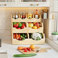 Organisateur de vaisselle empilable à 3 niveaux en bambou carbonisé avec séparateur amovible pour cuisine et bureau – Bacs de rangement pour garde-manger