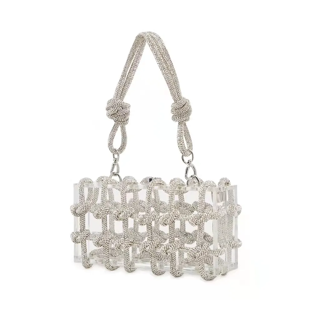 Luxury bling bling luxury brand bag transparent rhinestone branded designer shoulder strap handbags for women
